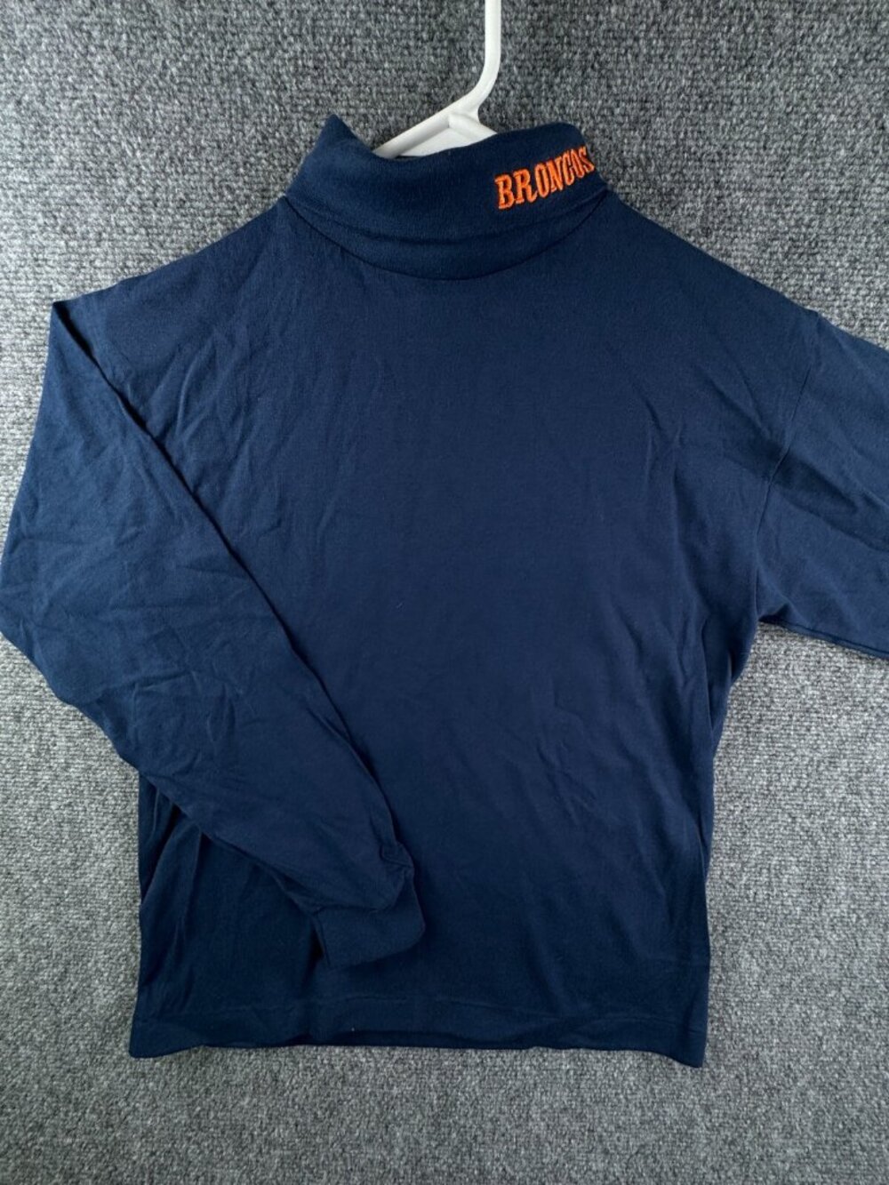 VTG Broncos Youth Sweater Navy Blue Orange Mock Neck Pullover Riddell Large